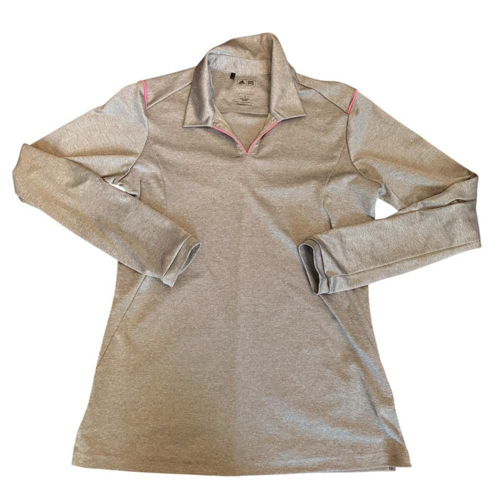 Adidas Golf Shirt Gray Gold Polo Long Sleeve Size S